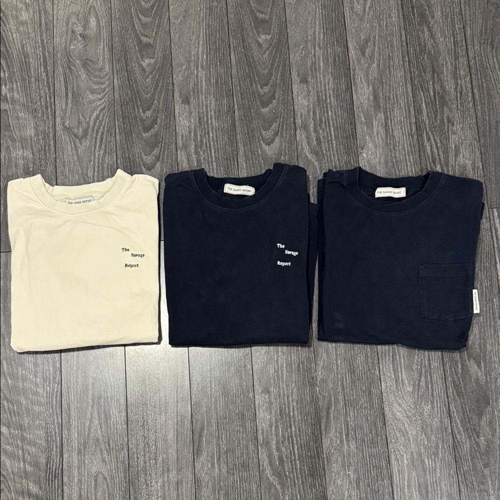 The Savage Report Branded Logo cotton T-Shirts in Cream and Navy. Size L